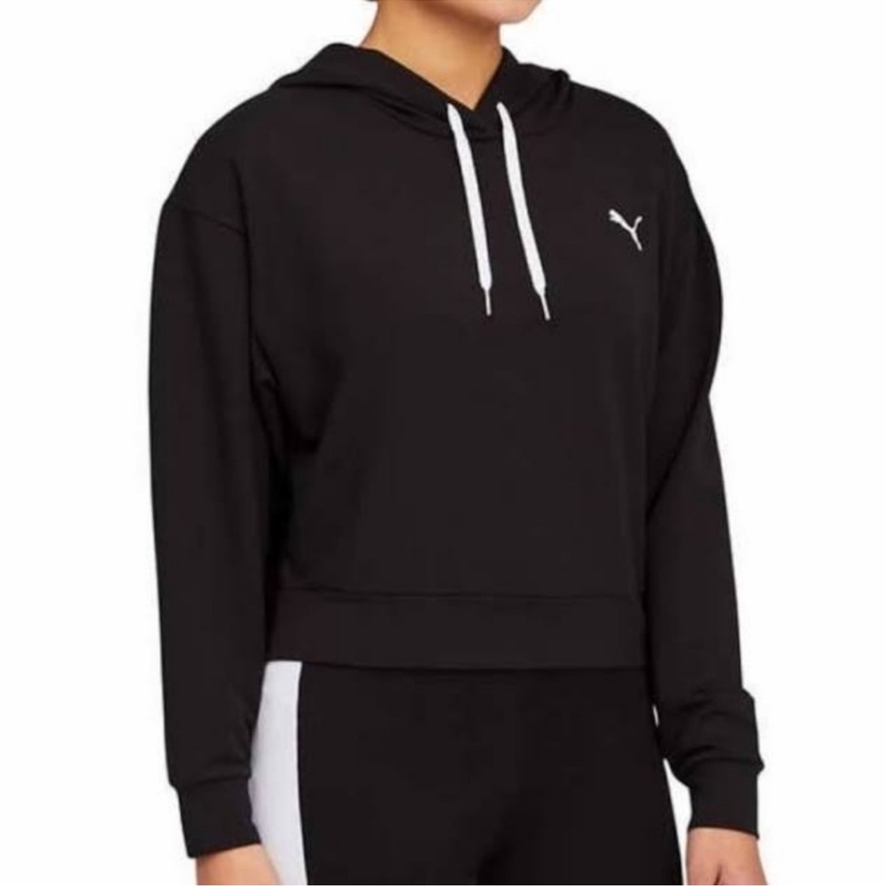 NWT Puma womens Black Hooded Cropped Sweater Size Medium